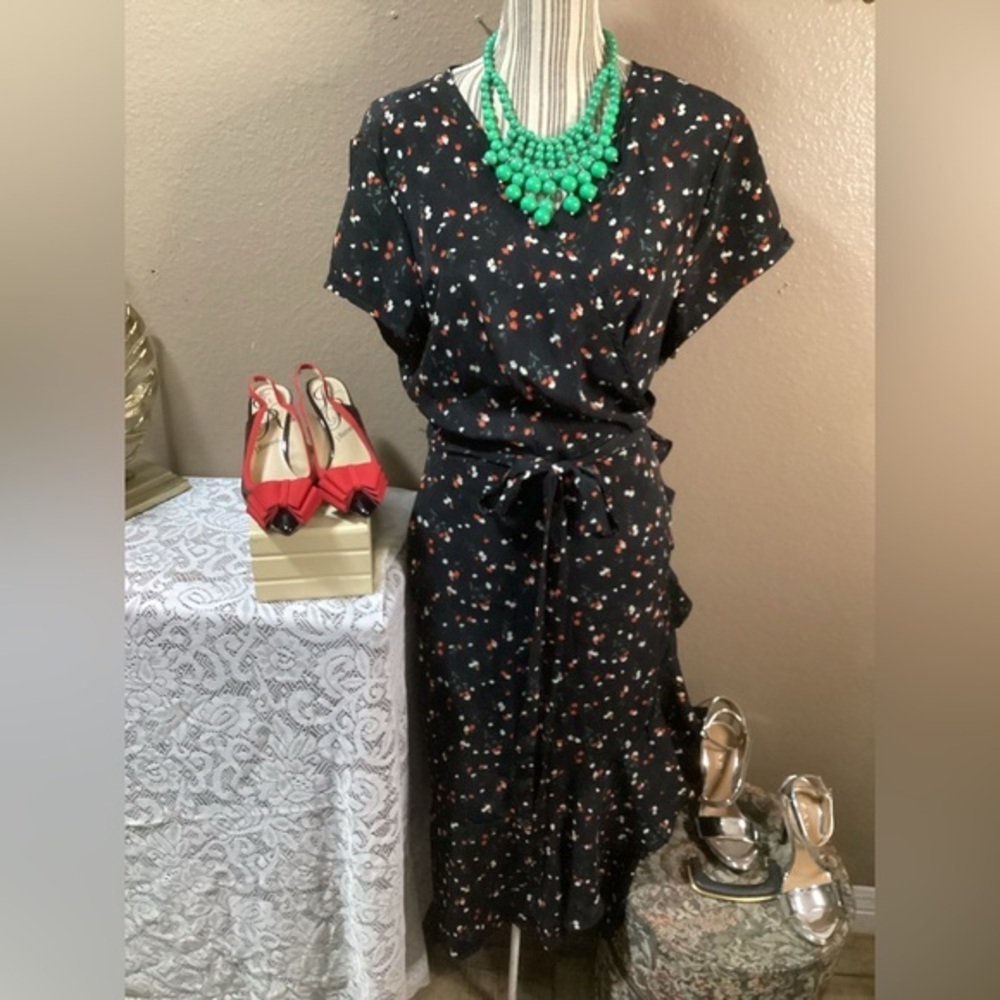 New Xintianji Black Floral Maxi Wrap Dress Size 2XL